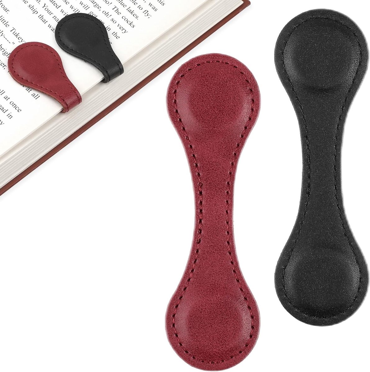 Bookmarks - 2 Pieces - Bookmark - Bookmark - Book Accessories - Page Holder - Page Holder - Magnetic Bookmark - For Both Boys And Girls - For Books/Stationery - Children - Leather - Black And Red - Image 1