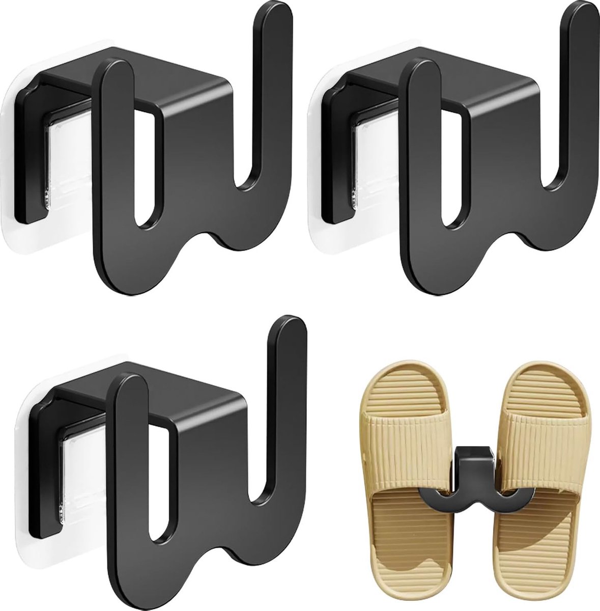 Shoe Storage - 3 Pieces - Shoe Stacker - Shoe Holder - Hanging Shoe Rack - Slipper Storage - Shoe Rack - Hooks - Space-Saving - Wall Mounting - No Drilling Required - Universal - Self-Adhesive - For Bathroom/Bedroom/Living Room - Black - Image 1