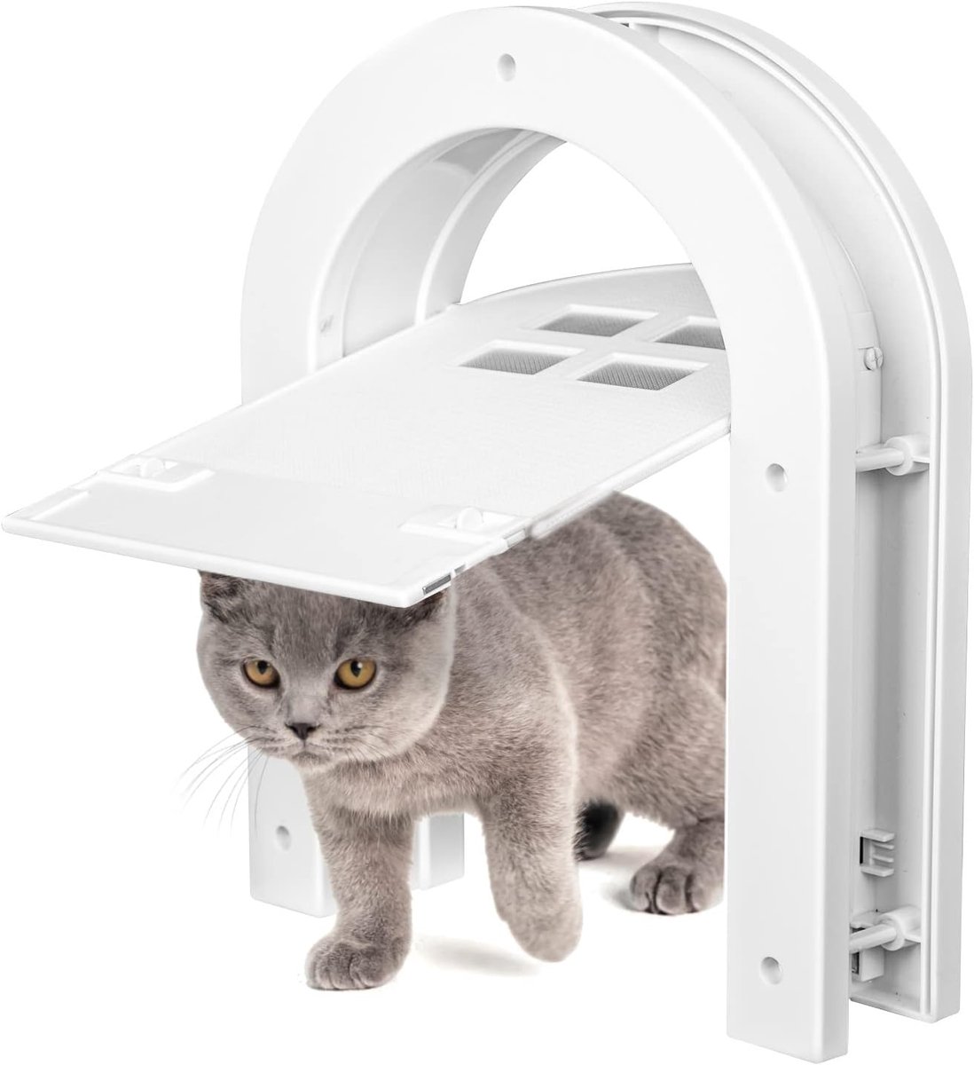 Cat flap - Cat flaps - Cat flap with tunnel - Small cat flap - Cat door - White - Magnetic closure - Waterproof - Suitable for medium & small cats - Indoor & outdoor doors - Size M - Image 1