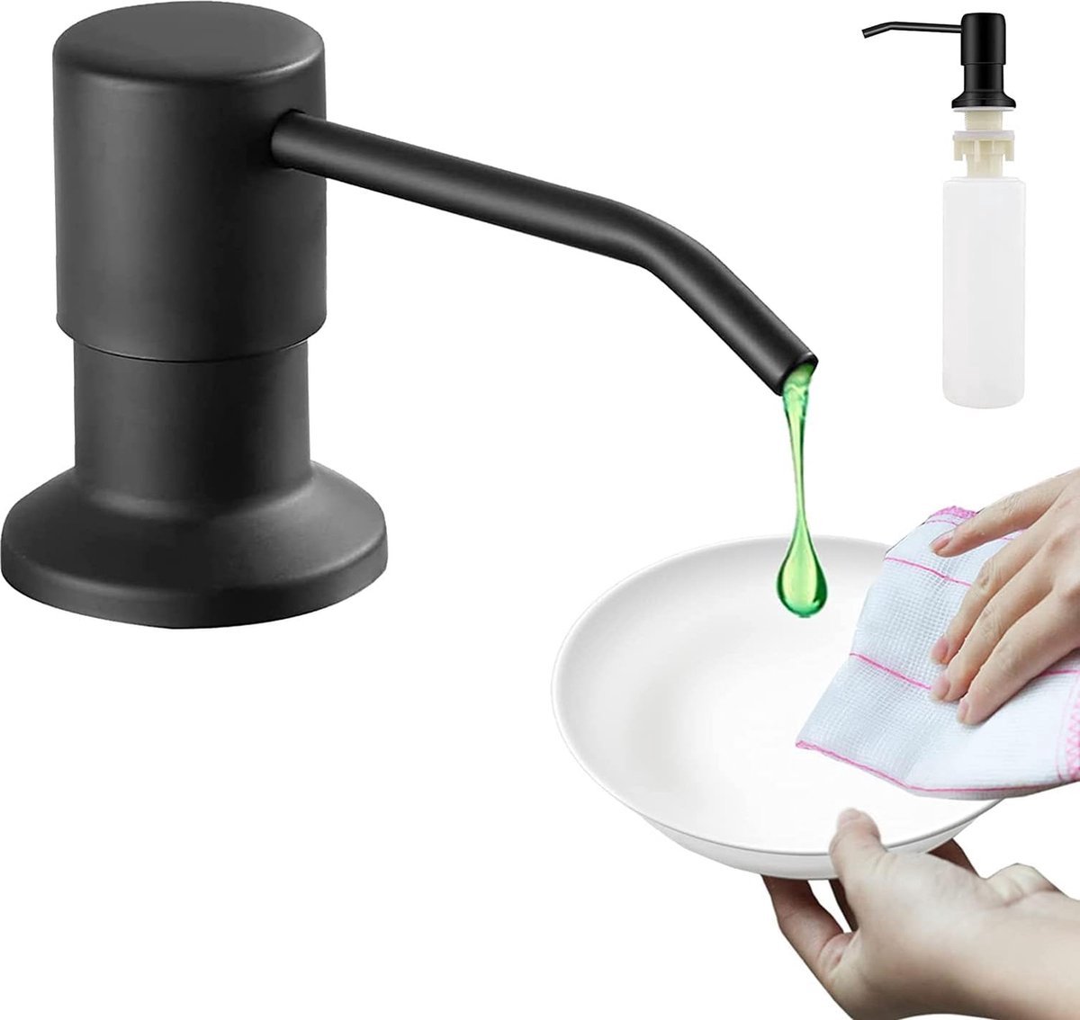Built-in Soap Dispenser - 300ML - Stainless Steel - 360° Rotatable - Convenient - Practical - Durable - Refillable Set - 26-31mm Hole In Sink Or Countertop - Curved Spout - Soap Pump - Soap Pump - For Home Countertop - Black - High Quality - Image 1