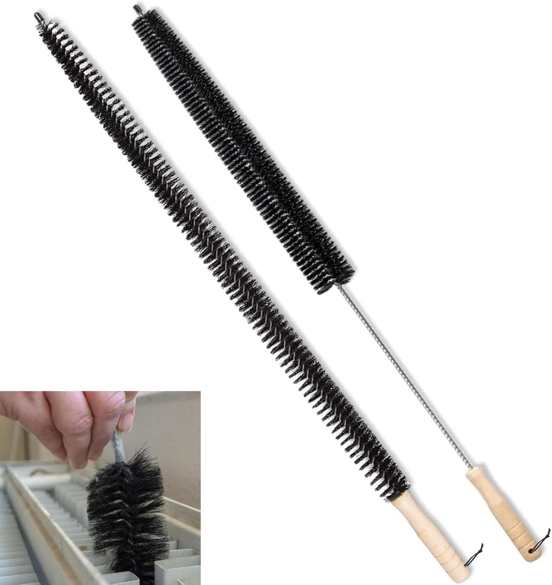 Crevice brush with long handle and stiff bristles - 2-pack - Suitable for dryer ventilation - Radiator cleaning brush - Ideal for cleaning tight spaces - Suitable for cleaning furniture - Multifunctional - Image 1