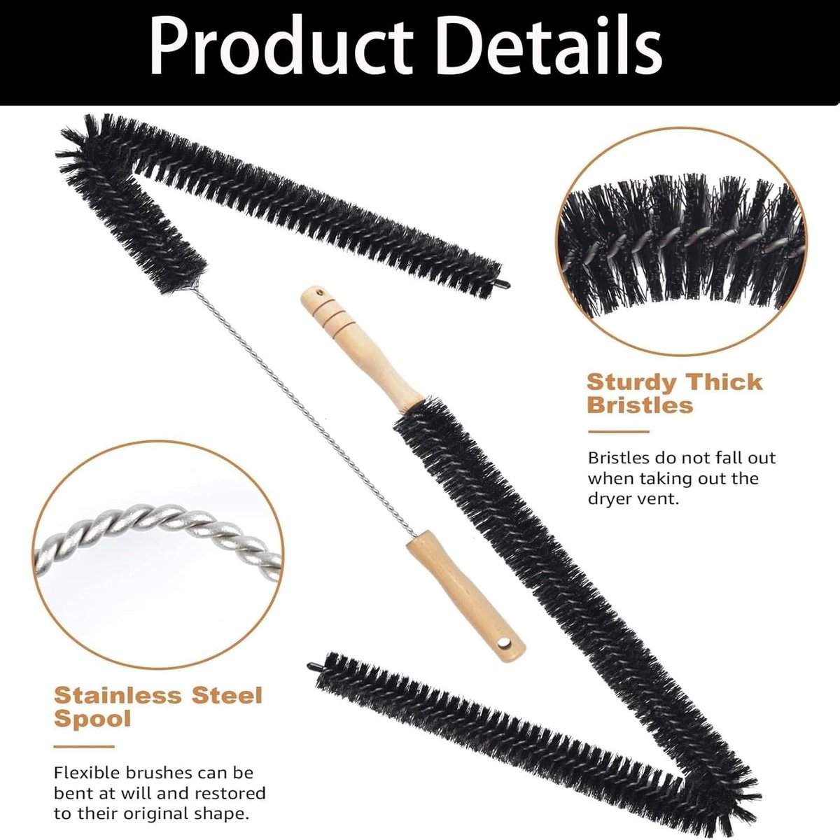Crevice brush with long handle and stiff bristles - 2-pack - Suitable for dryer ventilation - Radiator cleaning brush - Ideal for cleaning tight spaces - Suitable for cleaning furniture - Multifunctional - Image 3
