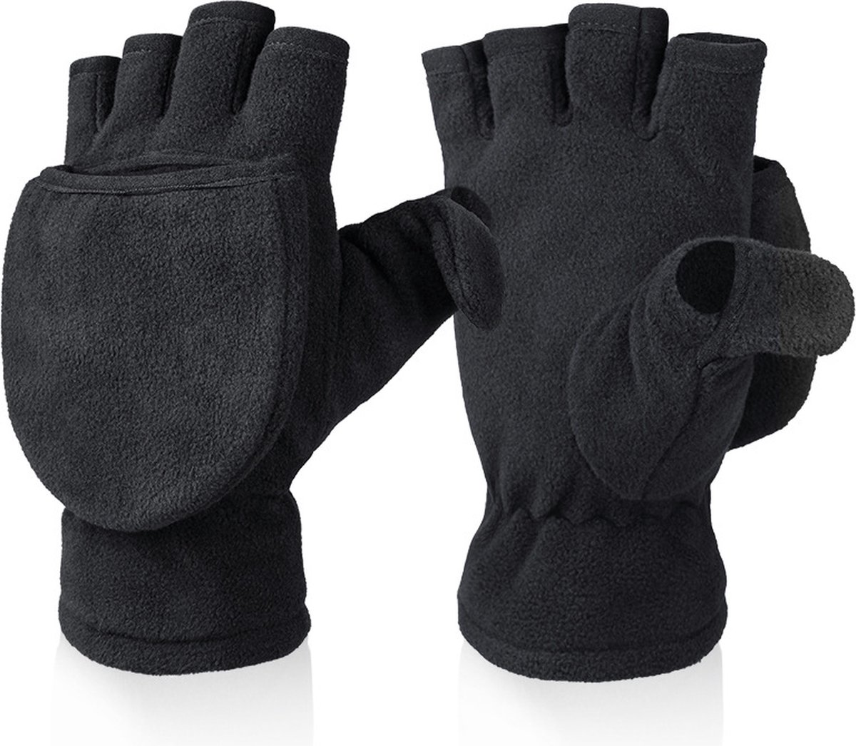 Fingerless Knitted Gloves with Hood - Winter Gloves - , Fingerless Polar Fleece Gloves - Fingerless Warm Gloves - Windproof Gloves with Flip Cover for Men and Women - 1 Pair - Image 1