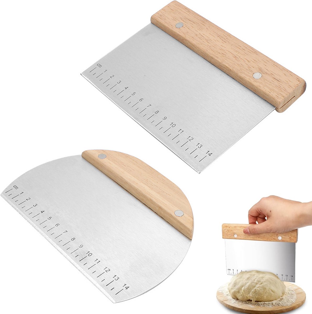 Dough Scraper - 2 Pieces - Dough Scraper - Dough Cutter - Dough Cutter - Cake Scraper - Semi-Round Dough Cutter - Fondant Scraper - Pizza Knife - Cake Scraper - Pie Scraper - Kitchen Scraper - Ergonomic - For Pies and Cakes - Dishwasher Safe - Stainless S - Image 1