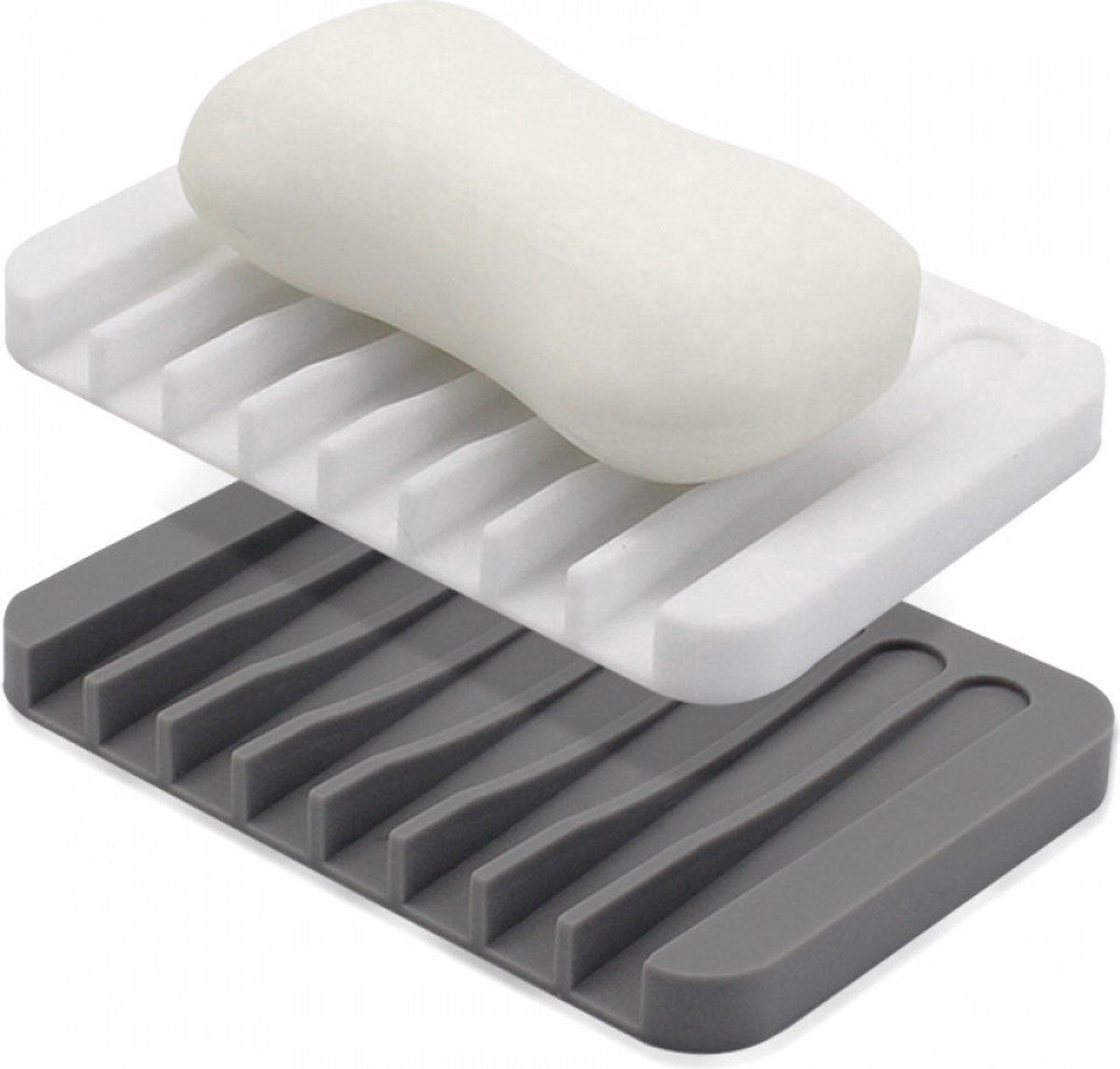 2x Soap Dish - Silicone Soap Dish - Hand Soap - Soap Holder with Drain - Bathroom Accessories - Soap Holder - Soap Mat - Soap Rack - Soap Box - Shower - Sustainable - Grey and White - Image 1