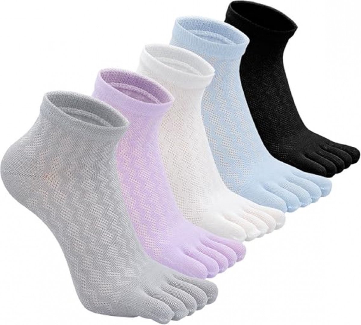 Toe Socks - Women's - Toe Socks - 5 Pairs - Cotton - Yoga Socks - Smooth Toe Seam - No Annoying Seams - Toe Socks - Toesocks - Ladies - Runner Toe Socks - Antibacterial - Breathable - Comfortable Socks - Image 1