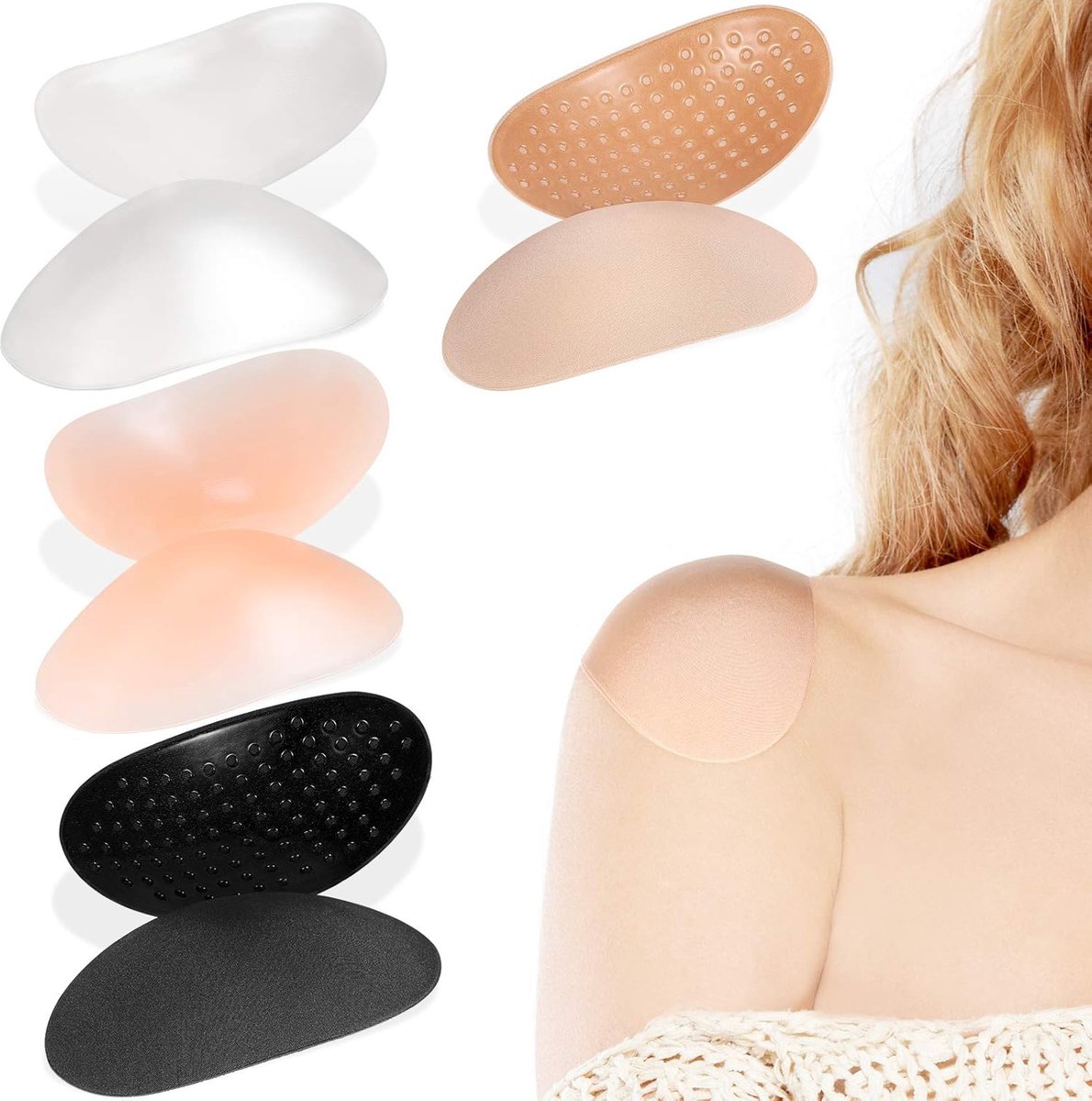 Premium Self-Adhesive Shoulder Pads - 4 Pairs - Reusable - Shoulder Pads for Women's Clothing - Shoulder Pads for Clothing - Shoulder Pads - Silicone Shoulder Pads for Dresses - Breathable - Non-Slip Shoulder Height Enhancer - Image 1