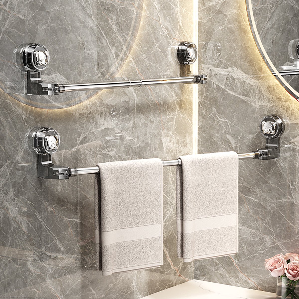 Towel Bar - Extendable Towel Holder 30-60 Cm - Bathroom Towel Rack - Towel Holder - Suction Cup No Drilling - For Bathroom, Kitchen - Swivel - Corner Towel Rack - Wall Mounting - Image 4