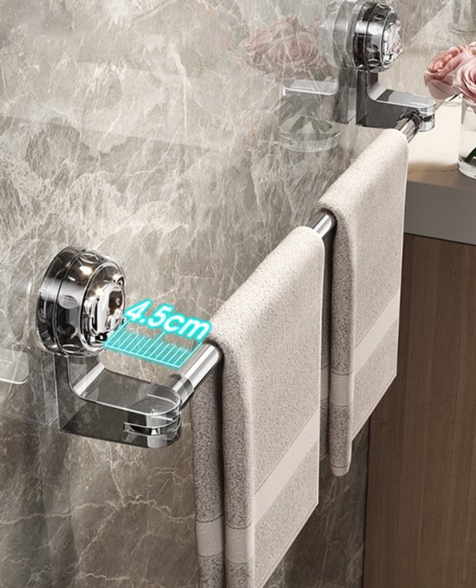 Towel Bar - Extendable Towel Holder 30-60 Cm - Bathroom Towel Rack - Towel Holder - Suction Cup No Drilling - For Bathroom, Kitchen - Swivel - Corner Towel Rack - Wall Mounting - Image 5