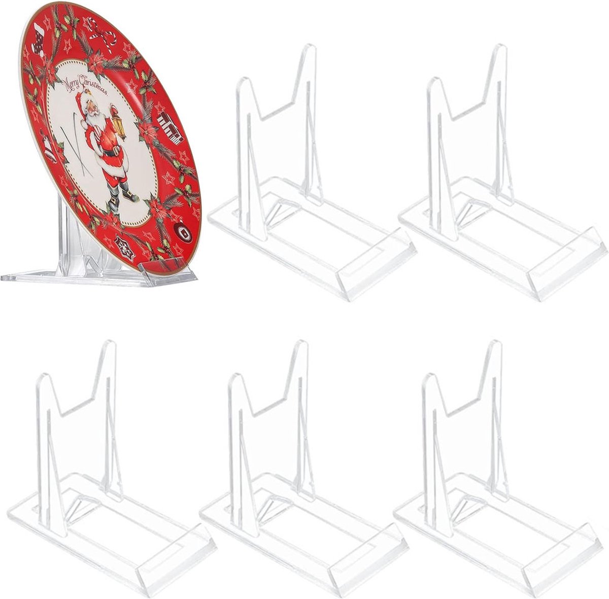 Plate Stand - 6 Pieces - Plate Rack - Plate Holder - Plate Display - Sliding Stand - Phone Holder - Business Card Holder - Book Stand - Support - Rack - Plates and Books - Cookbook Display - For Decorative Plates - Durable - Transparent - Image 1