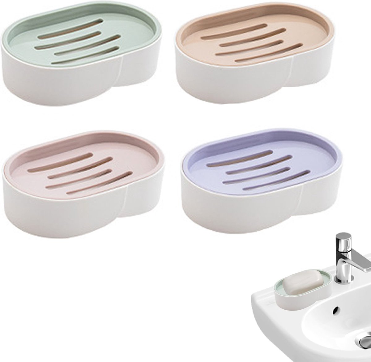 Soap Dish - 4 Pieces - Soap Holder With Drain And Lid - Soap Holders - Small Soap Dish - Hand Soap - Bathroom Accessories - Shower/Bathroom/Kitchen/Toilet/Travel - Travel Soap Box - Leakproof Soap Box - Plastic Soap Box - Soap Mat - Portable Bar Soap Case - Image 1