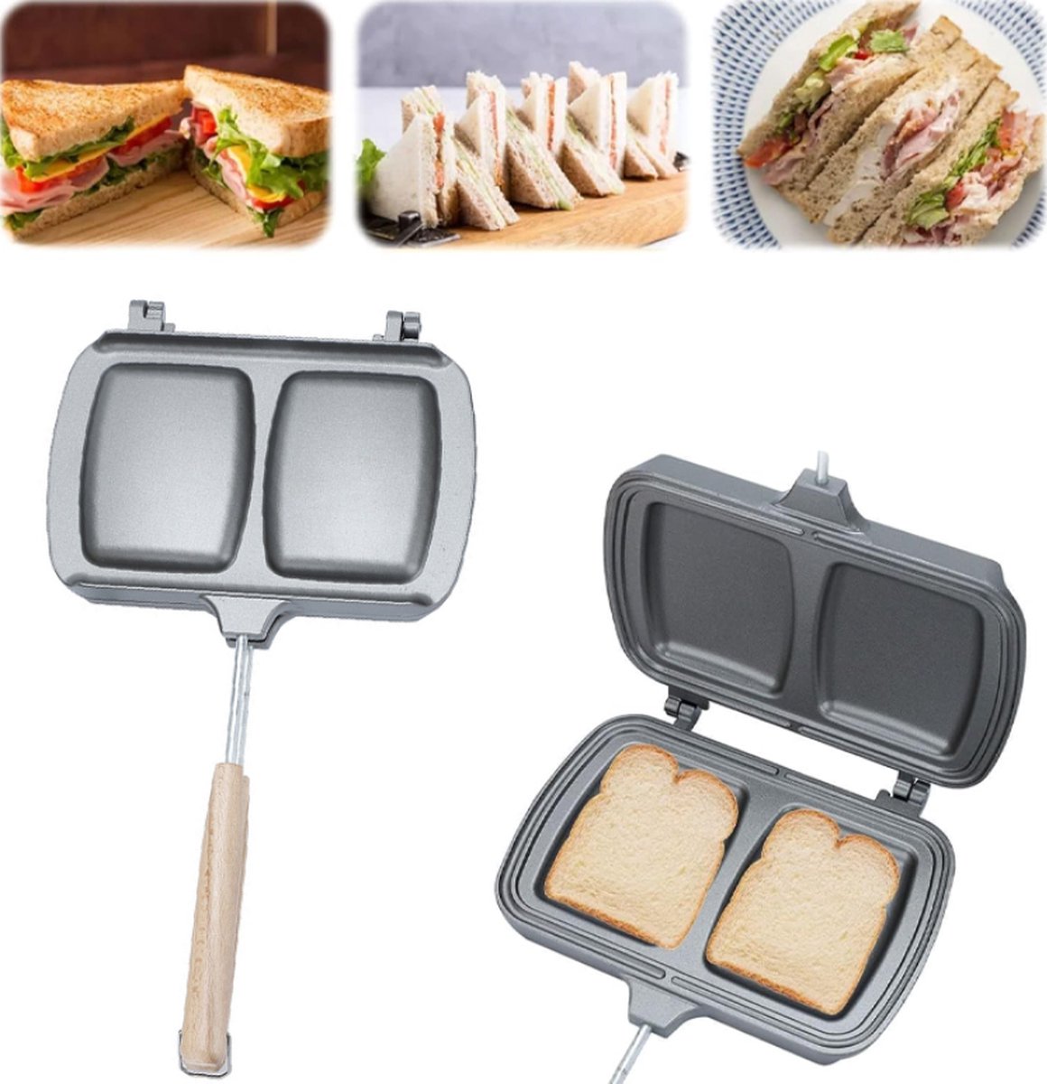 Reversible Sandwich Maker - Double-Sided Frying Pan - Contact Grill - Non-Stick Gas Toaster - Sandwich Plate - With Handle - Omelet Sandwich Maker - Grey - Image 1