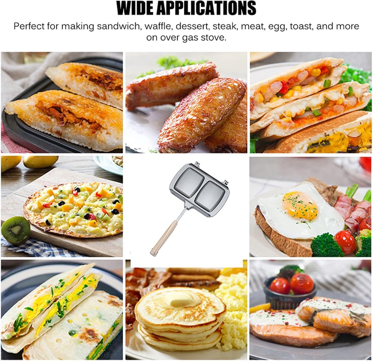 Reversible Sandwich Maker - Double-Sided Frying Pan - Contact Grill - Non-Stick Gas Toaster - Sandwich Plate - With Handle - Omelet Sandwich Maker - Grey - Image 3