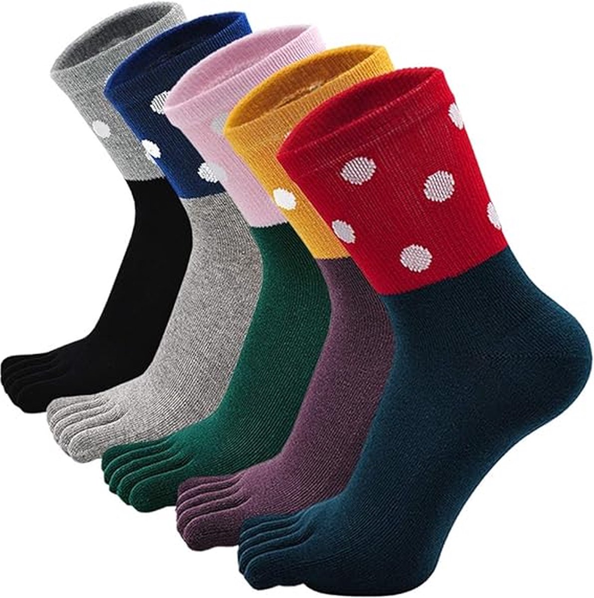 Toe Socks 5 Pairs - Toe Socks - Women's - Cotton - Yoga Socks - Smooth Toe Seam - Runner Toe Socks - Flip-flop Socks - Toe Socks - Toe Socks - Toesocks - Ladies - Antibacterial - Breathable - Comfortable Socks - Image 1