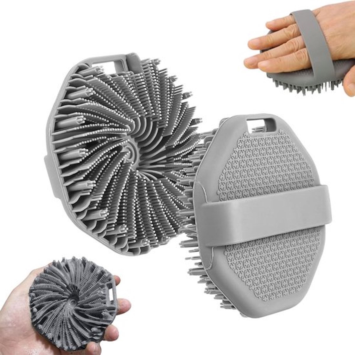 Silicone Bath Brush - 2 Pieces - Dry Brush Skin Brush - Back Scrubber - Body Scrubbers - Body Brush - Back Brush Shower - Shower Brush - Silicone Brush - Massage - Bath & Shower Accessories - Easy Lathering - Ergonomic Handle - Grey - Image 1