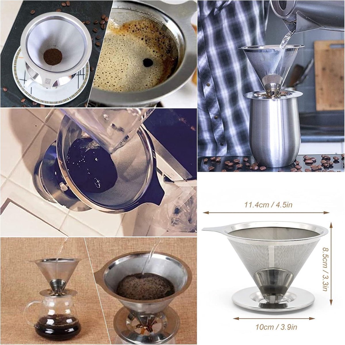 Reusable coffee filter for 6 cups - stainless steel permanent filter - clean after use - Image 2