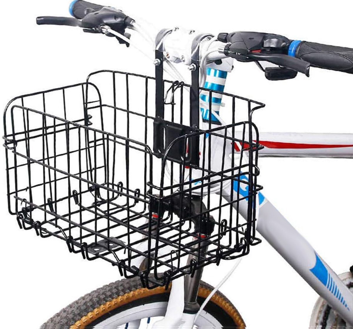Bicycle Basket - Professional Front Bicycle Basket - Universal Handlebar Bicycle Basket - Small Bicycle Basket - Bicycle Crate - Fine Mesh Steel - with Handle and Hooks - Ideal for Bicycle / Scooter / Everyday Cyclists / Cycling Enthusiasts - Black - Image 1