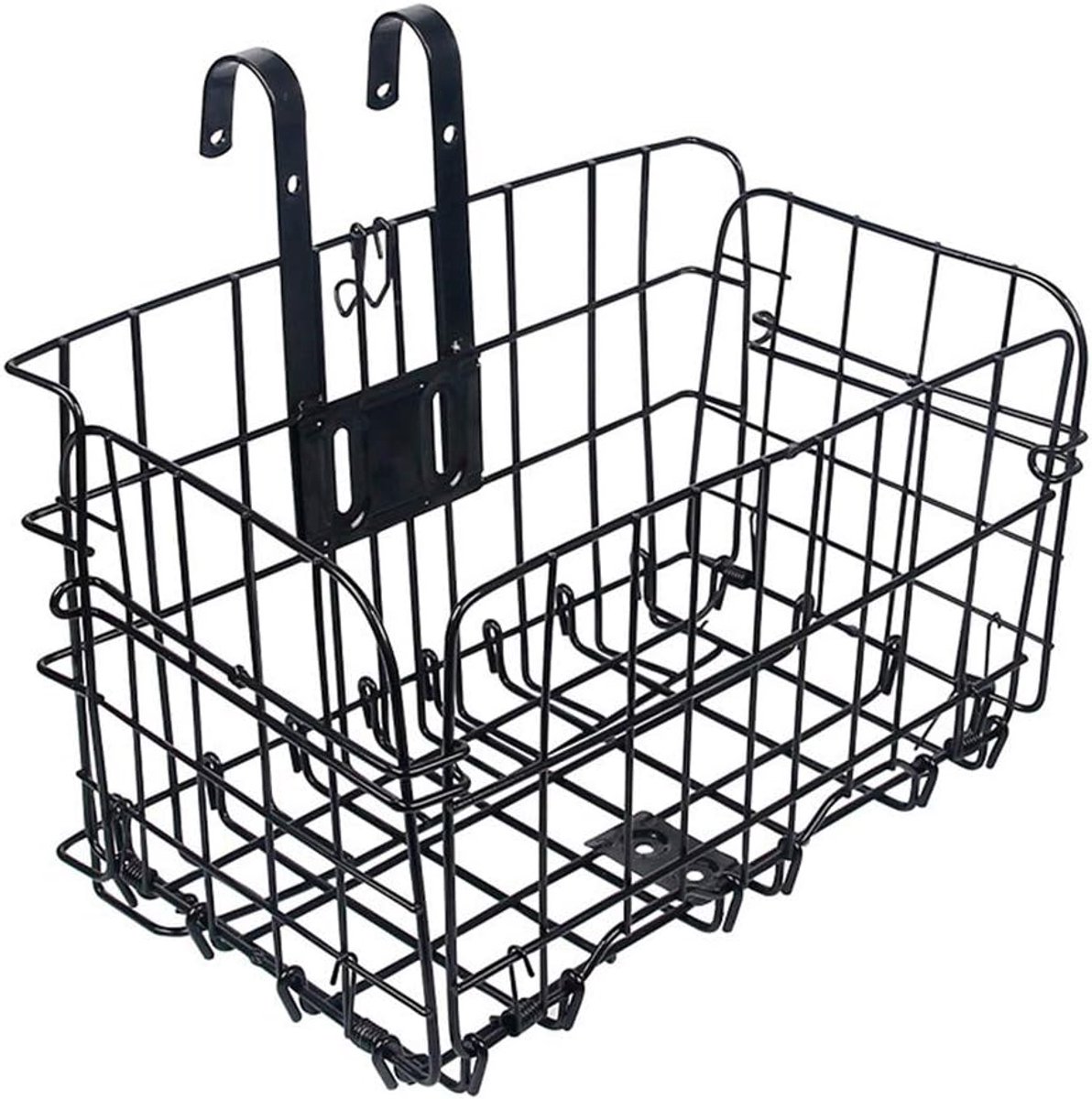 Bicycle Basket - Professional Front Bicycle Basket - Universal Handlebar Bicycle Basket - Small Bicycle Basket - Bicycle Crate - Fine Mesh Steel - with Handle and Hooks - Ideal for Bicycle / Scooter / Everyday Cyclists / Cycling Enthusiasts - Black - Image 4