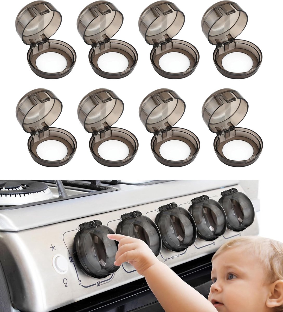 Gas Stove Knob Protective Cover - 8 Pieces - Universal - Plastic Knob Cover - Suitable for Gas Stove, Gas/Electric Stove, Electric Oven, Induction Stove, Gas BBQ, Hob - Kitchen Utensils - Black - Child Safety - Image 1