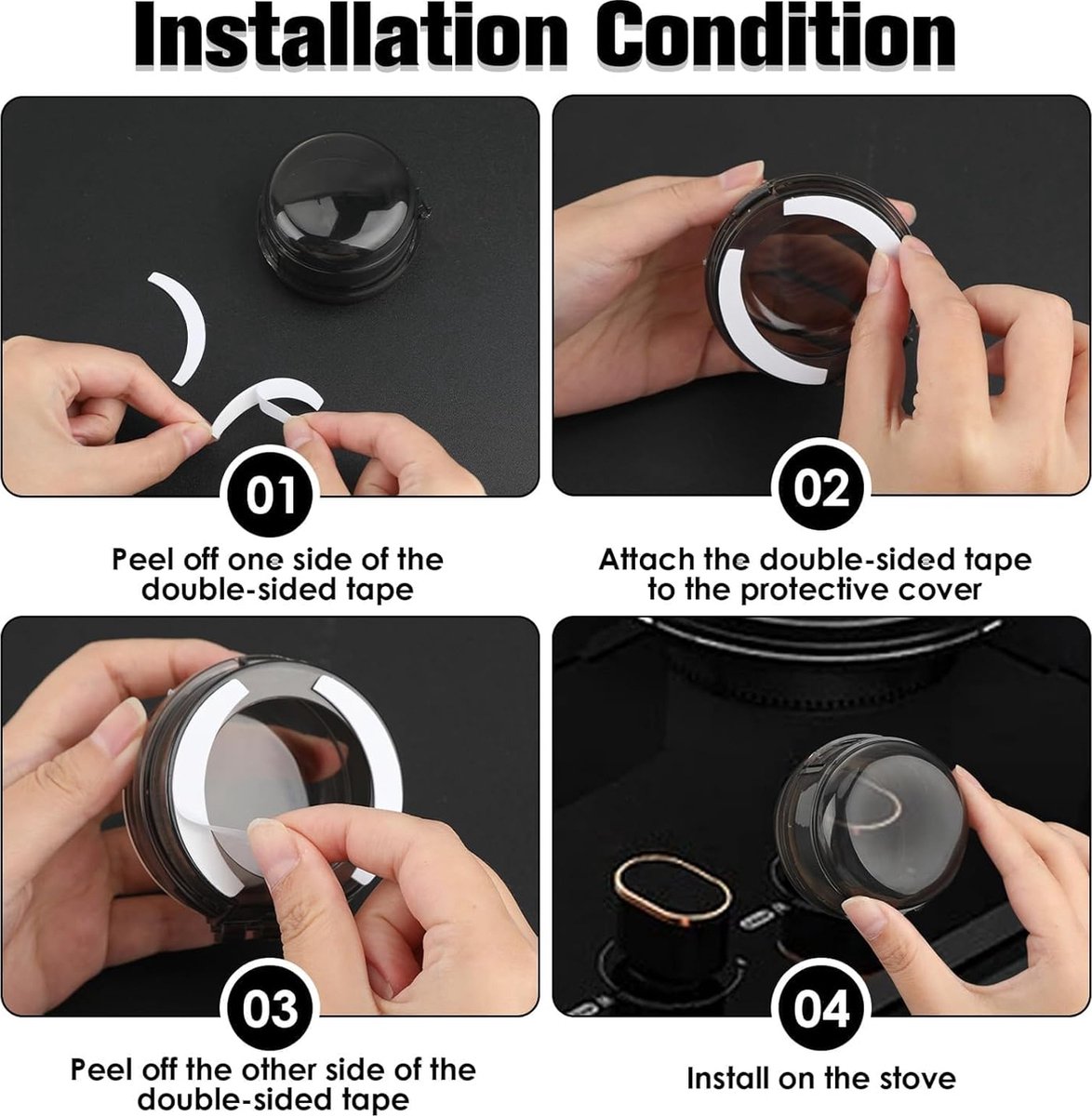 Gas Stove Knob Protective Cover - 8 Pieces - Universal - Plastic Knob Cover - Suitable for Gas Stove, Gas/Electric Stove, Electric Oven, Induction Stove, Gas BBQ, Hob - Kitchen Utensils - Black - Child Safety - Image 4