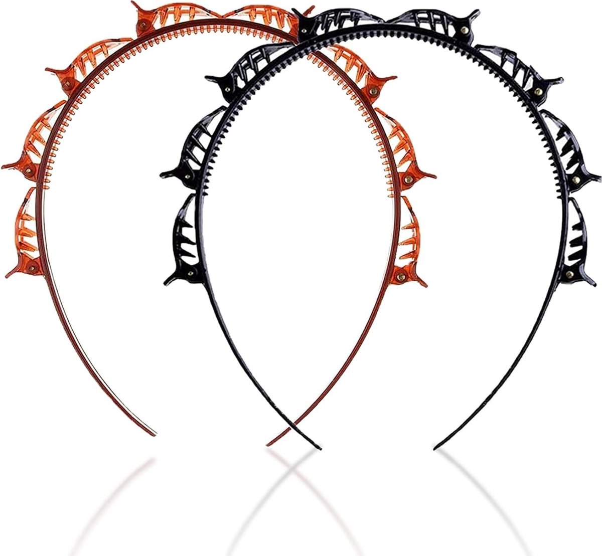 2-Piece Hairband with Clip - Tiara - Double-Layered Twist Braid Headband/Hairband/Tiara with Clips - Tiara with Hairpin - Hair Accessories - Elegant Headband for Women and Girls - Black / Brown - Image 1