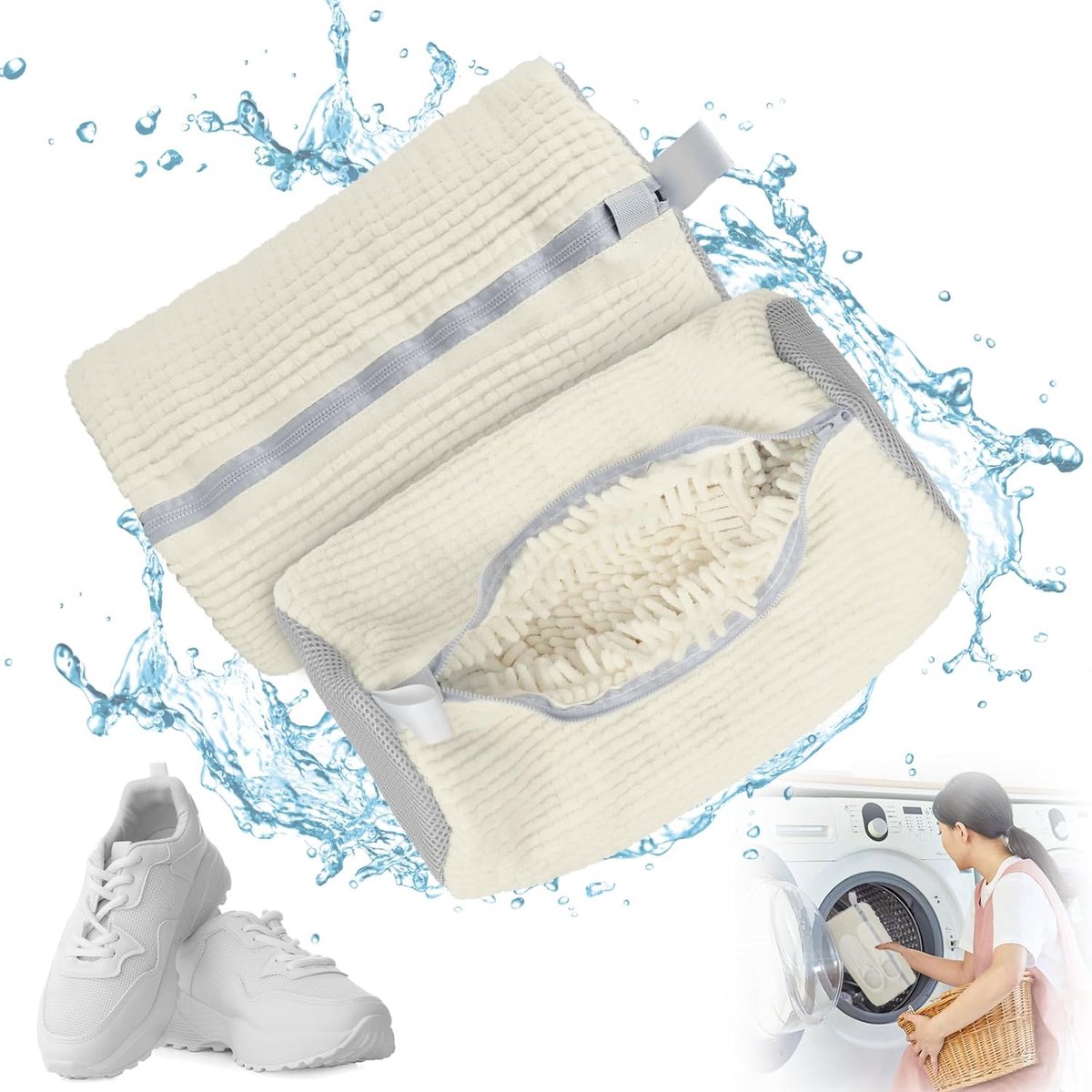 Laundry Bag - Shoe Laundry Net - Shoe Laundry Bag - Shoe Laundry Bag - 39 x 19 Cm - Anti-Deformation Mesh - Delicate Laundry - Shoe Washing - Shoe Laundry Bag - Laundry - Washing Machine - Shoes / Sneakers - With Zipper and Hanging Ring - Reusable - Image 1