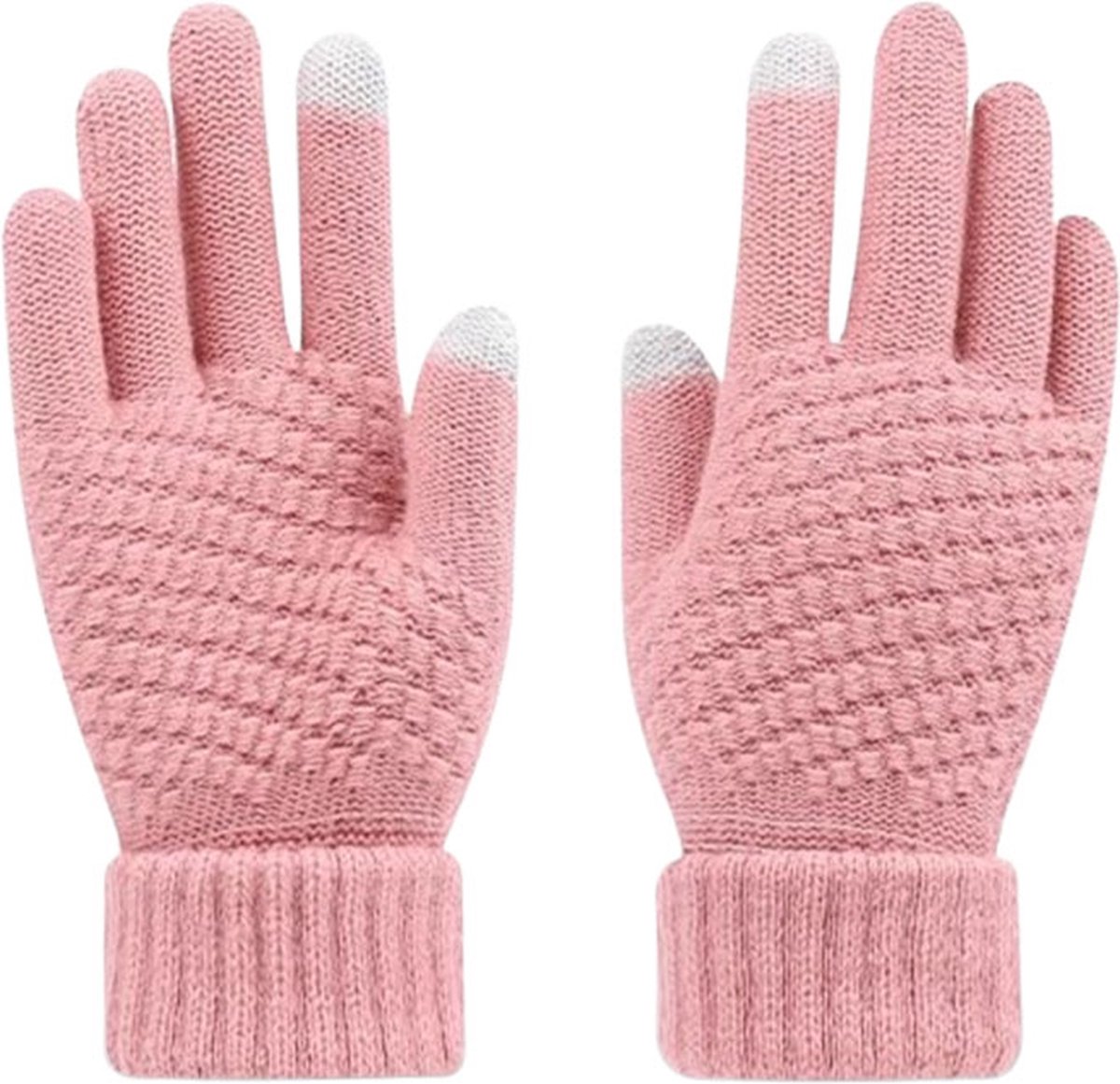 Women's Gloves - Glove - Touchscreen Gloves - Men's Gloves - Warm Gloves - Winter Gloves - Full Finger Knitted Gloves - Windproof Gloves - Splashproof Gloves - Thick - One Size - Pink - Image 1