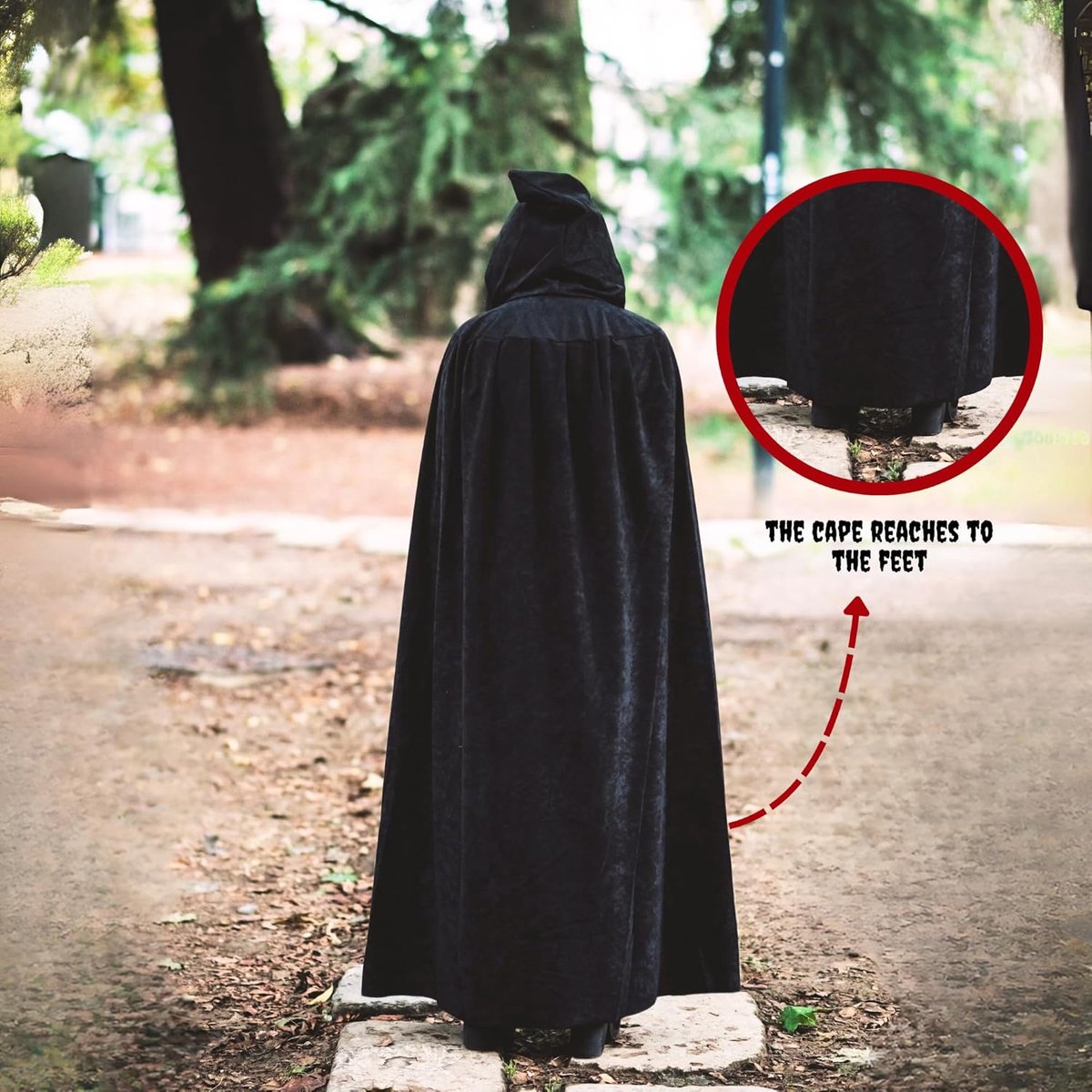 Luxury Black Hooded Coat - 170cm / XXL - Carnival Halloween Costume - Black Velour Coat - Hat - Adults - Dress Up - Costume Cape - Gothic - Fantasy - Halloween Suit - Carnival Clothing - Women and Men - Image 3