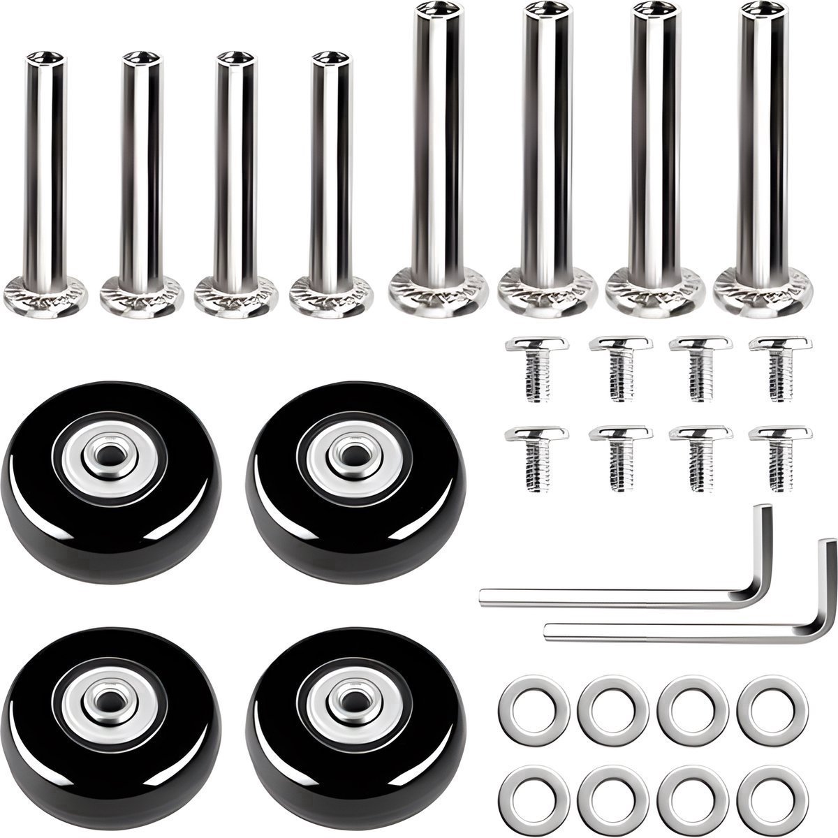 4 Pieces Rubber Swivel Casters - 50x18cm - Suitcase Casters - Swivel Casters - Stick-on - Mute - With Ball Bearings - With Screws And Wrench - Suitcase Swivel Caster - Replacement Casters - Repair Kits - Luggage Case - High Quality - Image 1