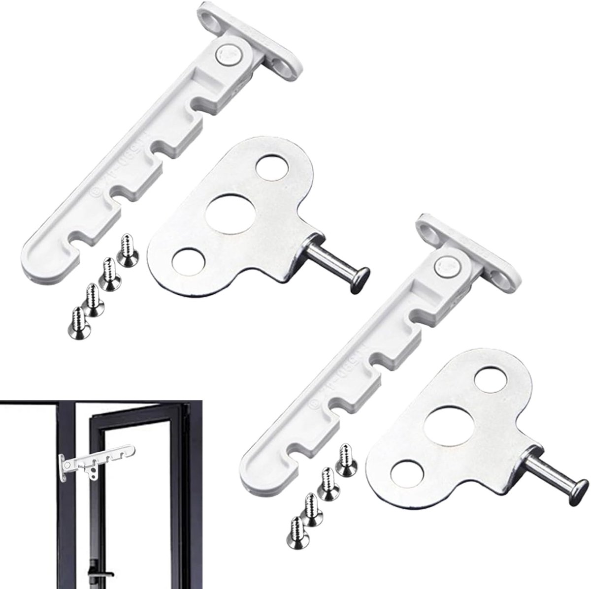 Pieces Window Stopper - Window Limiter - Window Stay - Window Security - Window Tilt Regulator for Adjusting the Window Opening - For Every Window - Window Stay - White - Including Installation Material - Image 1