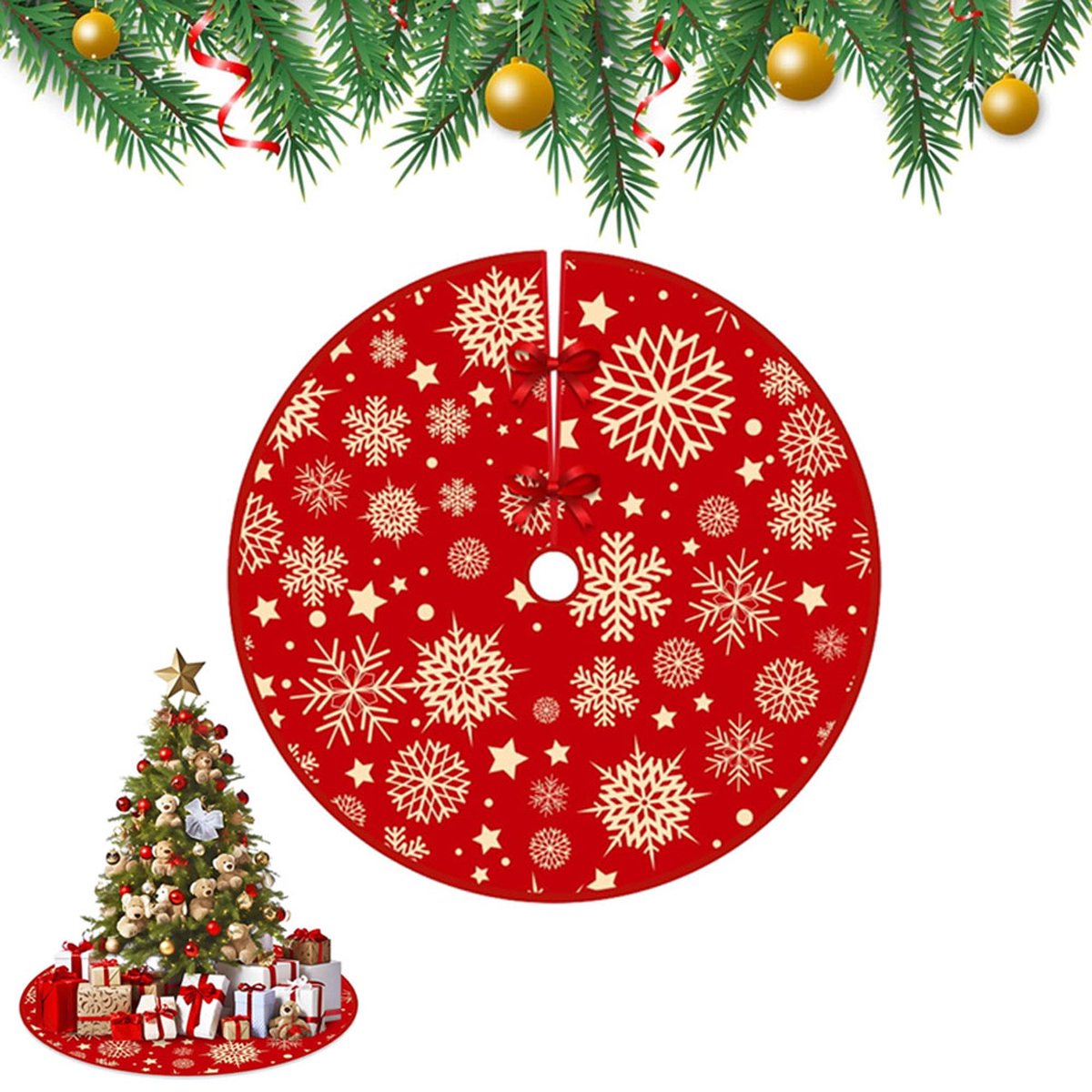 Christmas tree skirt - Christmas tree rug - Christmas rug - Tree blanket - Christmas tree rugs - 90 cm - Christmas tree decoration - Christmas tree rug for under the Christmas tree - Christmas - For Christmas decorations for the holidays - Image 1