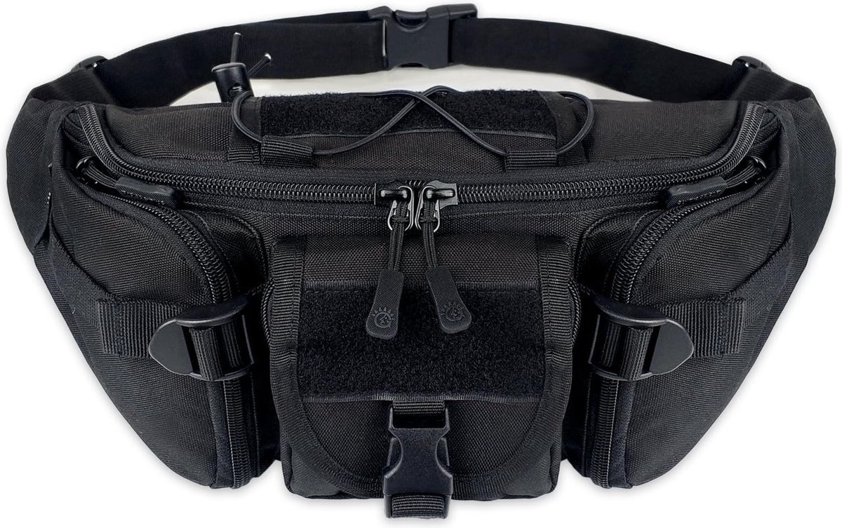 Waist Bag - Nylon Waist Bag - Waterproof - Large Capacity - Crossbody Bag - Multifunctional Sling Bag - Outdoor Anti-Theft - For Sports / Hiking / Cycling / Travel / Fishing - Phone Pouch - Black - Durable - Multiple Compartments - Image 1