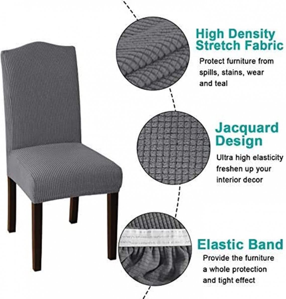 Chair Covers - 4 Pieces - Dining Room Chair Cover - Sofa Cover - Chair Covers for Dining Chairs - Chair Protectors - Stretch Chair Covers - Chair Cover - Water-Repellent - Office and Home Use - Cover - Protect Your Chairs Stylishly - Light Grey - Image 3