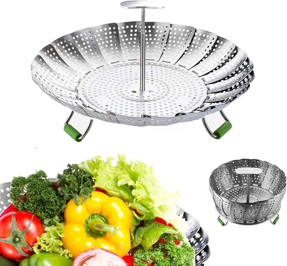 Stainless Steel Steaming Rack - Steamer Basket Pan - Steamer Basket for Vegetables - Vegetable Steamer - Adjustable - Steamer Insert - Steam Flower - Steamer Basket - Foldable Steamer Basket - Dishwasher Safe - Suitable for Vegetables - Suitable for pans - Image 1