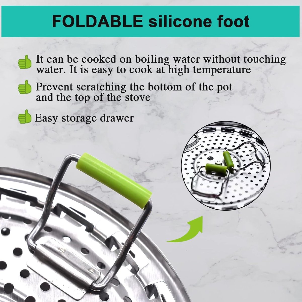 Stainless Steel Steaming Rack - Steamer Basket Pan - Steamer Basket for Vegetables - Vegetable Steamer - Adjustable - Steamer Insert - Steam Flower - Steamer Basket - Foldable Steamer Basket - Dishwasher Safe - Suitable for Vegetables - Suitable for pans - Image 2