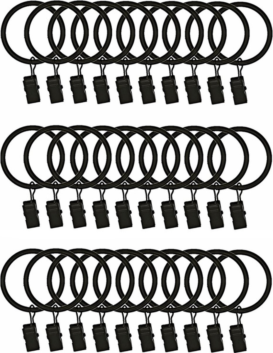 30 Pieces Curtain Rings with Clips - Curtain Rings - Thicker - 32mm - Stainless Steel - Shower Curtain Rings - Curtain Hooks - Curtain - Shower Curtain - Hooks - High Quality - Black - Value Pack - Image 1