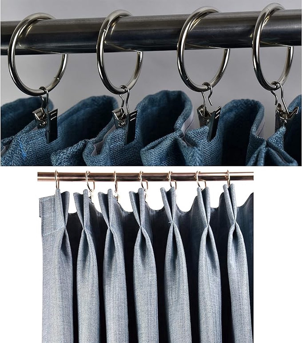 30 Pieces Curtain Rings with Clips - Curtain Rings - Thicker - 32mm - Stainless Steel - Shower Curtain Rings - Curtain Hooks - Curtain - Shower Curtain - Hooks - High Quality - Black - Value Pack - Image 4