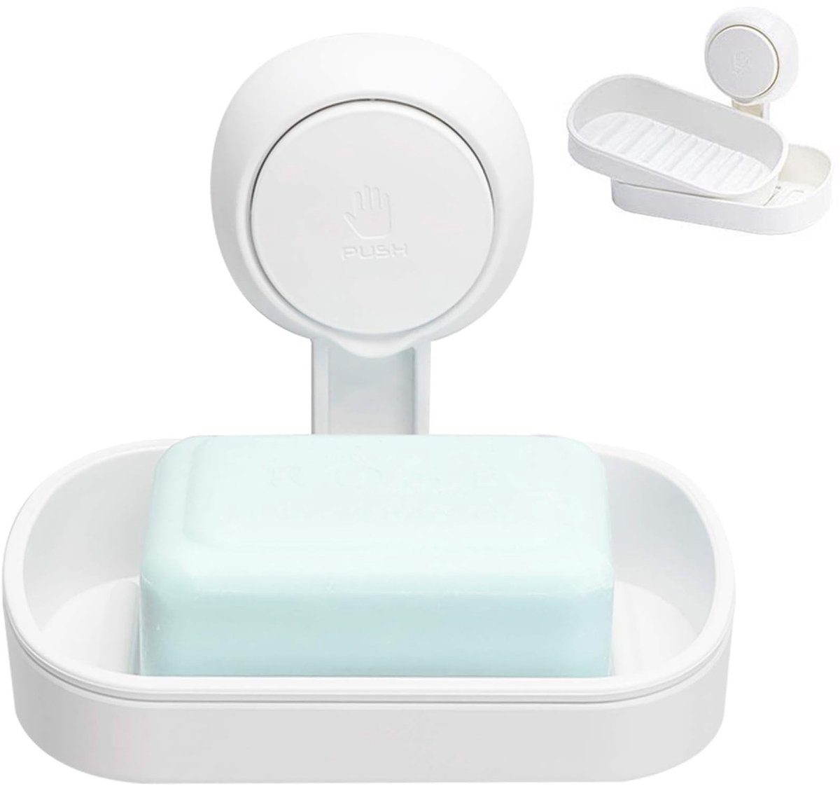 Soap Dish with Suction Cup - Soap Holder - Removable - Bathroom Accessories - 2 Layers - Hanging or Standing - Soap Dish - Soap Holders - Soap - Hanging Soap Holder Without Drilling - Small Soap Dish & Shampoo Bar Holder - Shower - Bathroom - Kitchen - Wh - Image 1