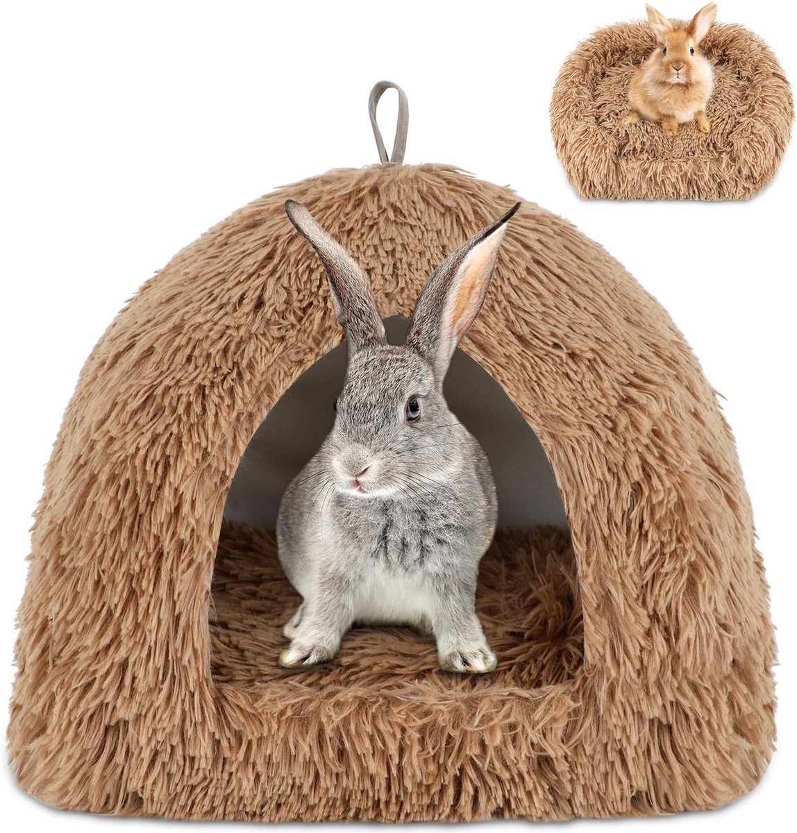 Cat Basket - Rabbit House - Cat House - Plush - Warmth - 40x40x37 CM - Rodent - Cat Bed - Kitten Basket - Animal House - Cat Cushion - Cat Den - Cat Houses - Cat Cave - Brown - Comfortable & Soft - For Rabbits, Cat, Guinea Pigs, Hamsters, Puppies - Image 1