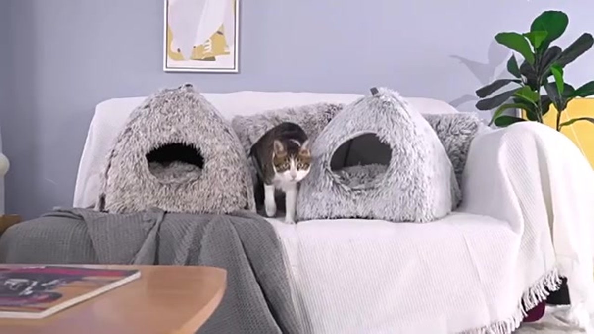 Cat Basket - Rabbit House - Cat House - Plush - Warmth - 40x40x37 CM - Rodent - Cat Bed - Kitten Basket - Animal House - Cat Cushion - Cat Den - Cat Houses - Cat Cave - Brown - Comfortable & Soft - For Rabbits, Cat, Guinea Pigs, Hamsters, Puppies - Image 2