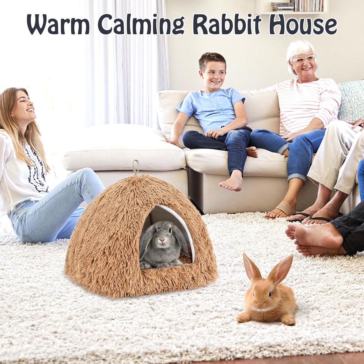 Cat Basket - Rabbit House - Cat House - Plush - Warmth - 40x40x37 CM - Rodent - Cat Bed - Kitten Basket - Animal House - Cat Cushion - Cat Den - Cat Houses - Cat Cave - Brown - Comfortable & Soft - For Rabbits, Cat, Guinea Pigs, Hamsters, Puppies - Image 4