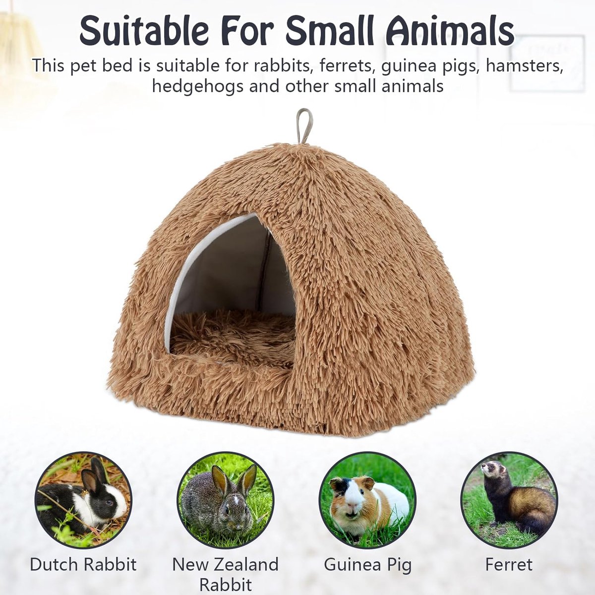 Cat Basket - Rabbit House - Cat House - Plush - Warmth - 40x40x37 CM - Rodent - Cat Bed - Kitten Basket - Animal House - Cat Cushion - Cat Den - Cat Houses - Cat Cave - Brown - Comfortable & Soft - For Rabbits, Cat, Guinea Pigs, Hamsters, Puppies - Image 5