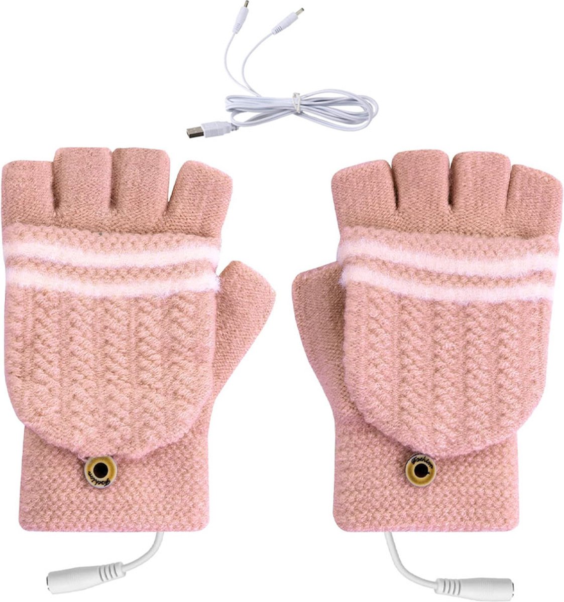 Heated Gloves - USB Heated Mittens - Heated Gloves - Electric Winter Gloves - Knitted Heated Gloves - Waterproof - Windproof - USB Rechargeable - Electrically Heated - One Size - Unisex - Winter Gift - Pink - Image 1