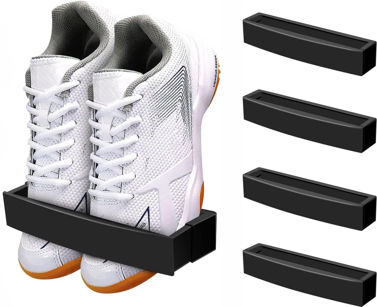 Hanging Shoe Rack for Door - Self-Adhesive Shoe Racks - 4 Pieces - Shoe Rack - Shoe Storage - Shoe Organizer - Shoe Storage System - Shoe Rack - Hanging Shoe Rack for Door - Adjustable Wall-Mounted Shoe Rack - Black - No Drilling Required - Image 1