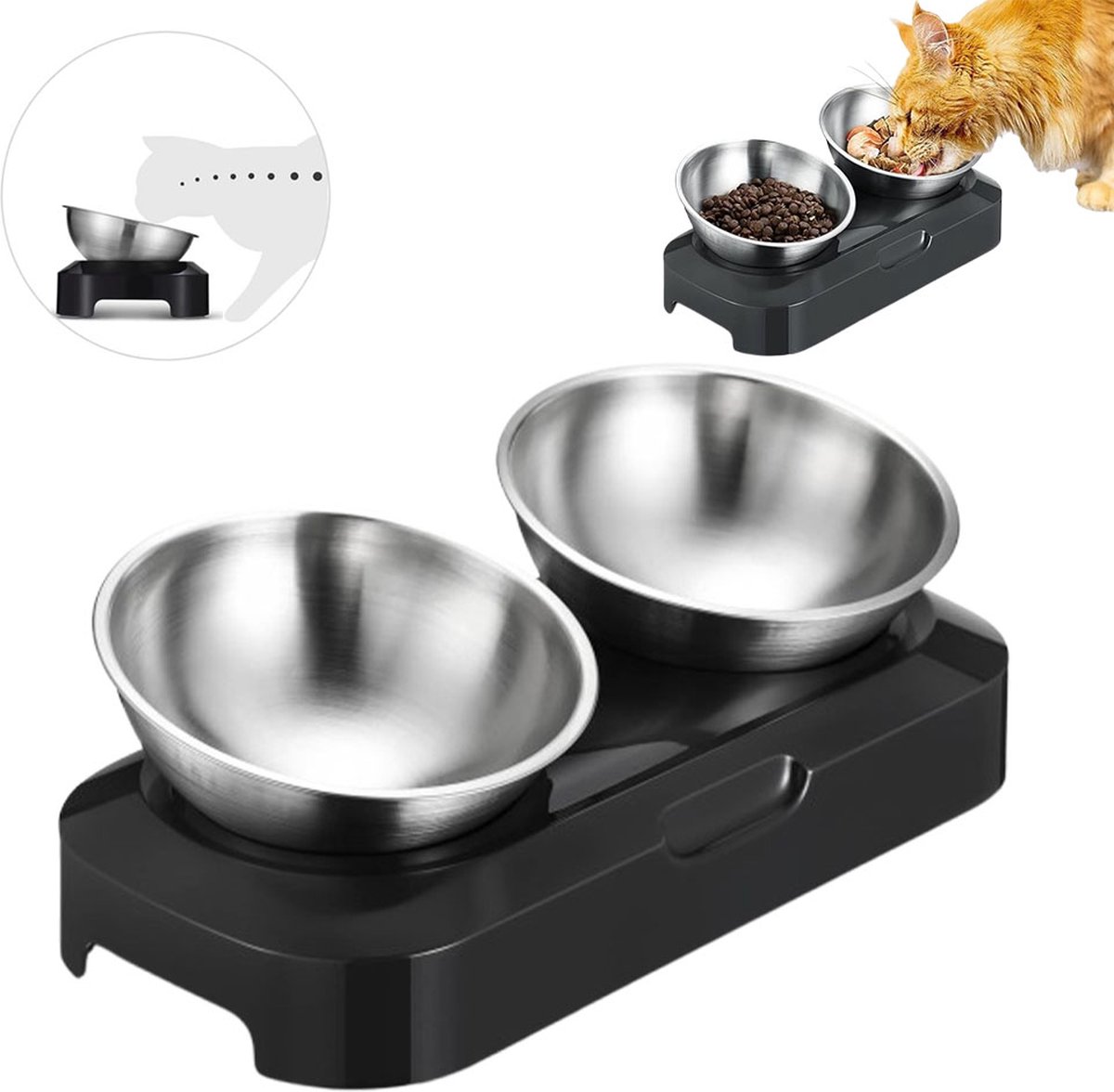 Pet Water & Food Set - 2 Pieces - BPA-Free - Dog Food Bowl - Cat Food Bowl - With Stand - Cat Food Bowls - Drinking Bowl - Double Food and Drinking Bowl - 2 in 1 Pet Bowl - Dog and Cat - Bowls Are Dishwasher Safe - Image 1