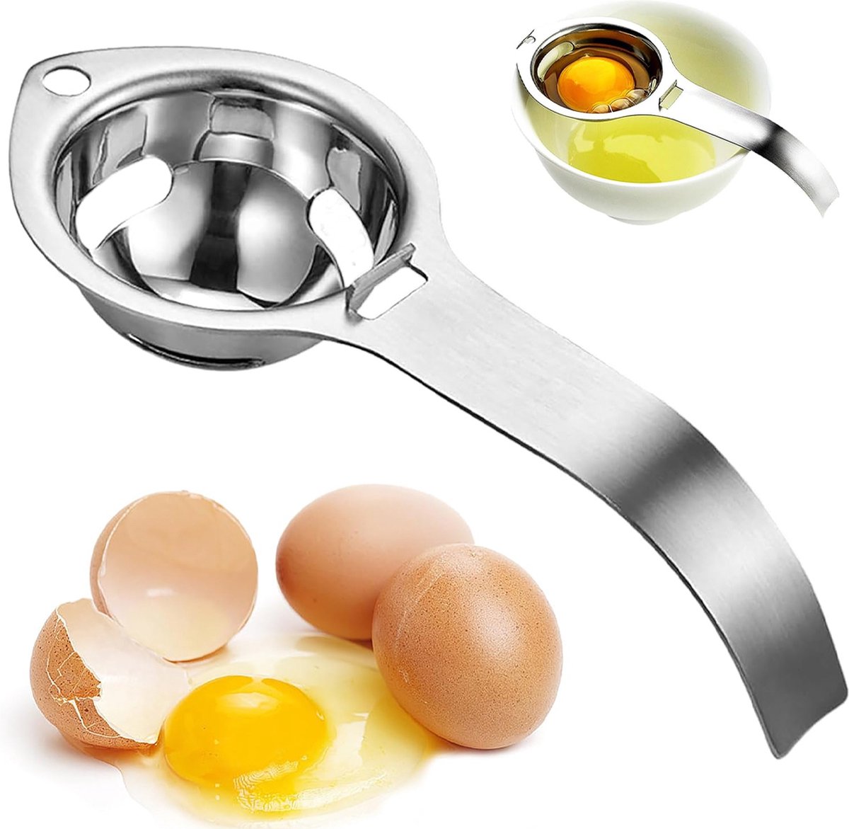 Professional Egg Separator - Egg Separator - Egg Separation - Egg Splitter - Egg Yolk Separator - Egg Separator - Egg Yolk Separator - Egg Separator - Egg White - Egg Yolk - Stainless Steel - Silver - Egg Separator with Stainless Steel Impact Edge - Image 1
