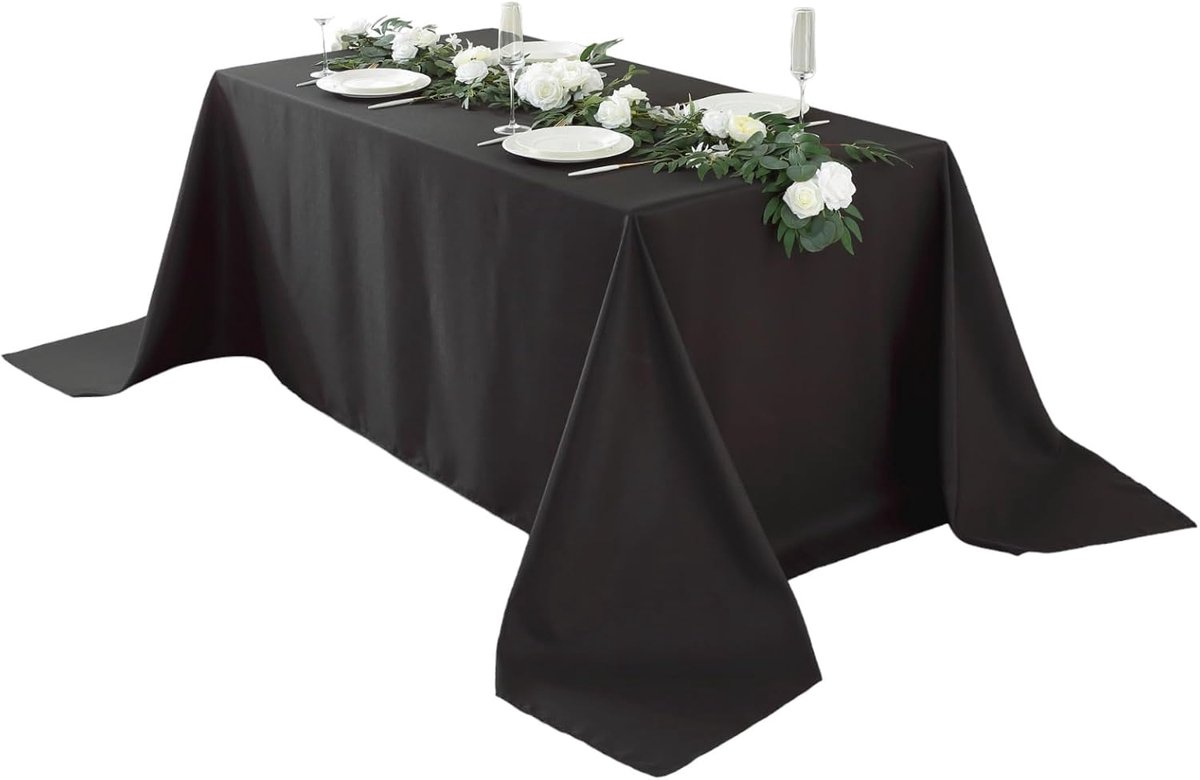 Tablecloth - 145 x 275 cm - Luxury Tablecloths - Oilcloth - Cotton Tablecloth - Water-repellent - Table linen - Washable tablecloth - High quality - Black - Very suitable for birthdays / weddings / receptions / banquets / events / Halloween / Christmas - Image 1