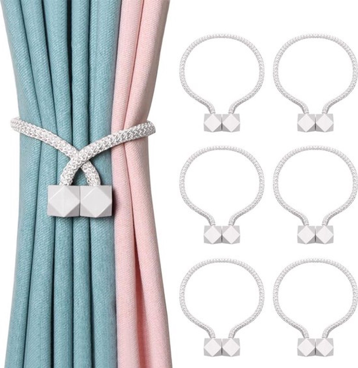 Luxury Curtain Holder - 6 Pieces - Curtain Hook - Magnetic Curtain Cord - Magnetic Curtain Holders - Curtain Tie - Curtain Clamps - Curtain Fixing - Curtain Accessories - Easy to Carry - Grey - Image 1