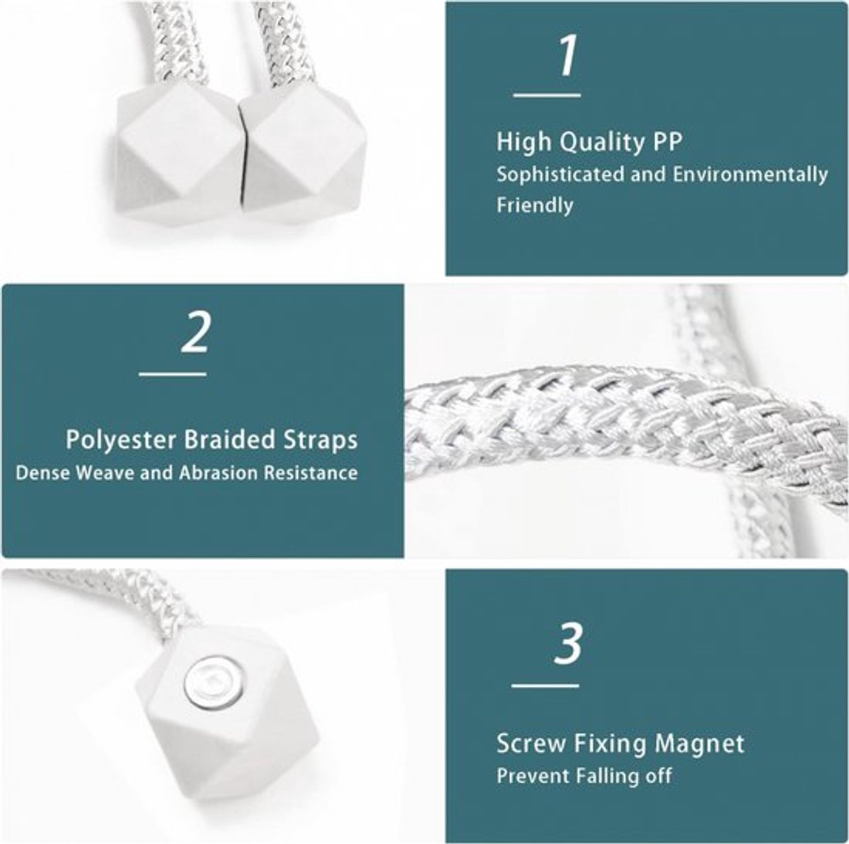 Luxury Curtain Holder - 6 Pieces - Curtain Hook - Magnetic Curtain Cord - Magnetic Curtain Holders - Curtain Tie - Curtain Clamps - Curtain Fixing - Curtain Accessories - Easy to Carry - Grey - Image 5