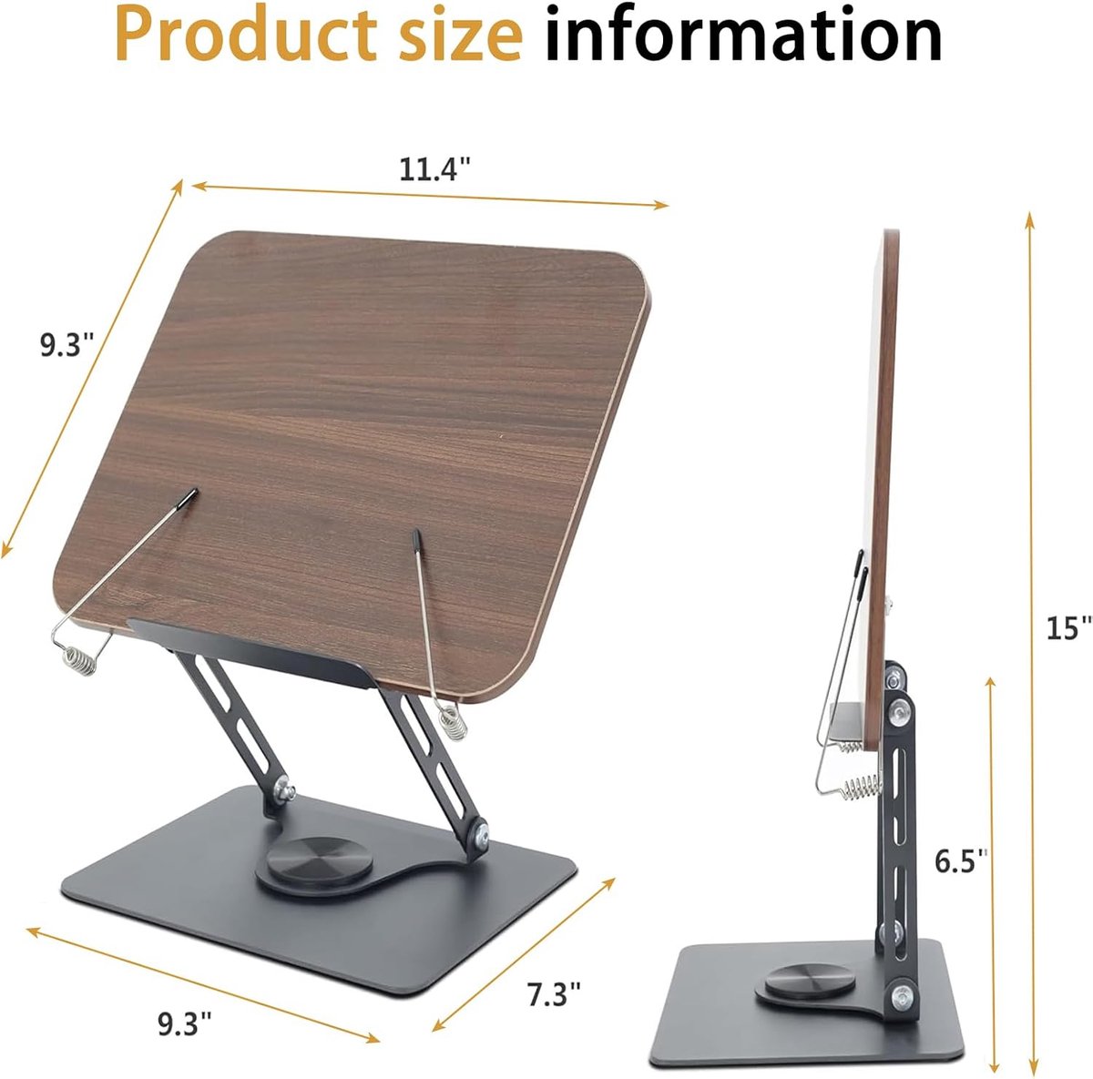 Reading Book Stand - Book Stand - Rotates 360 Degrees - With Page Holders - Adjustable Book Stand - Cookbook Stand - Anti-Slip Reading Stand - Book Support - Foldable and Portable - For Office, Kitchen, School, Textbook, Recipe - Image 3
